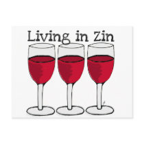 RED WINE "LIVING IN ZIN" FUN PRINT POST CARD