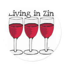 RED WINE "LIVING IN ZIN" FUN PRINT ROUND STICKERS