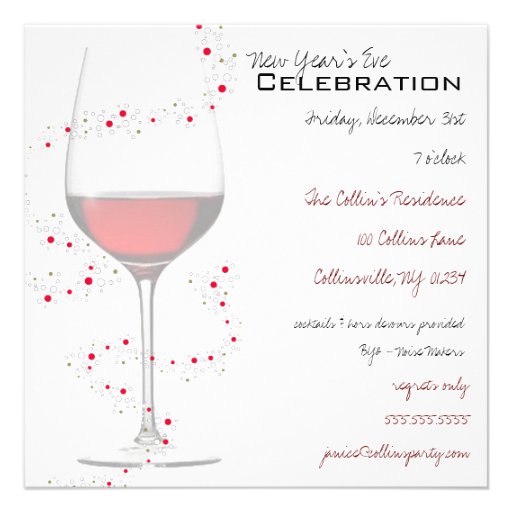 Red Wine & Sparkles New Year's Invitations