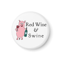 Red Wine & Swine Round Fridge Magnets