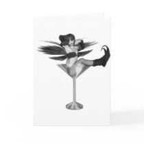 Red Wing Freaky Fairy Girl Martini Glass 3D Greeting Cards