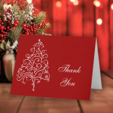 Red Winter Christmas Tree Thank You Card card