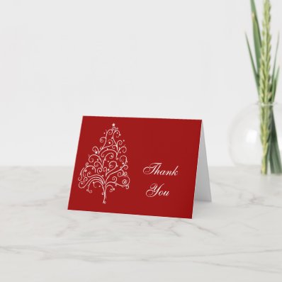 Red Winter Christmas Tree Thank You Card