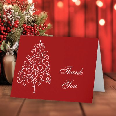 Red Winter Christmas Tree Thank You Card by loraseverson