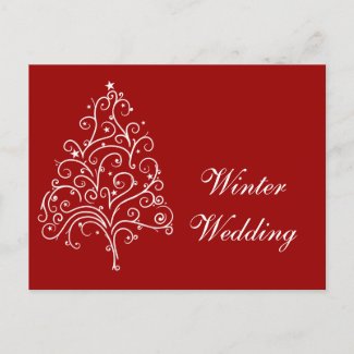 Red Winter Wedding Announcement Postcard