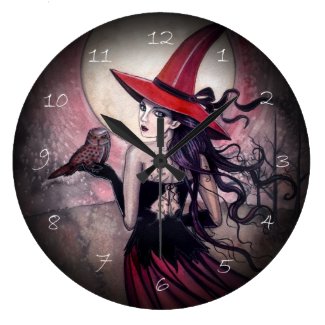 Red Witch and Owl Halloween Wiccan Clock