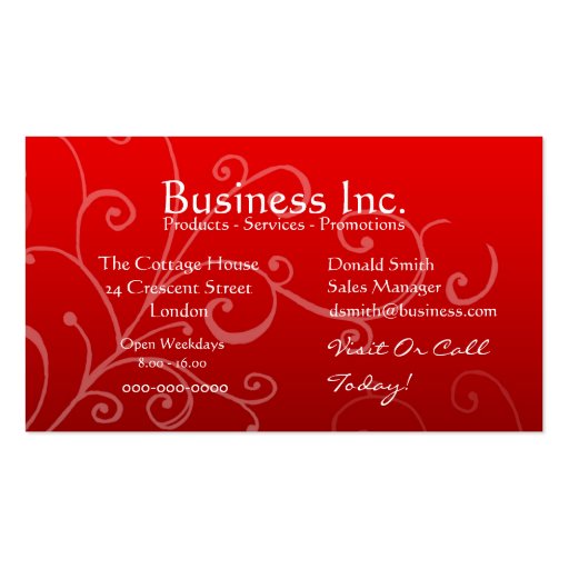 Red with Decorative Swirl Business Cards