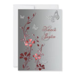 Red with Silver Butterflies on Linen Invitation
