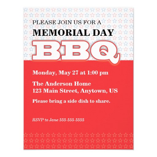 Red with Stars Memorial Day BBQ Custom Announcements