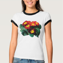 Red with Yellow Primroses Ladies t-shirts by SusanSavad Red with Yellow Primroses Ladies t-shirts