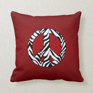Red With Zebra Peace Sign Pillow