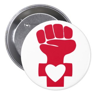 Red Woman Power with Heart Symbol Button