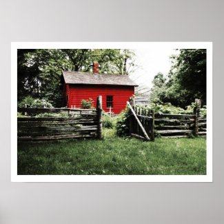 Red wooden house print