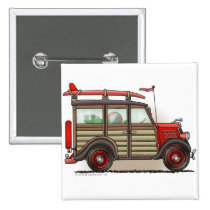 Red Woody Wagon Car Pins buttons