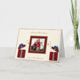 Red Wrapped Presents with Photo Border on Cream card
