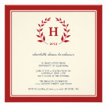 Red wreath monogram graduation class invitation