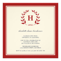Red wreath monogram graduation class invitation