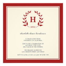 Red wreath monogram graduation class invitation