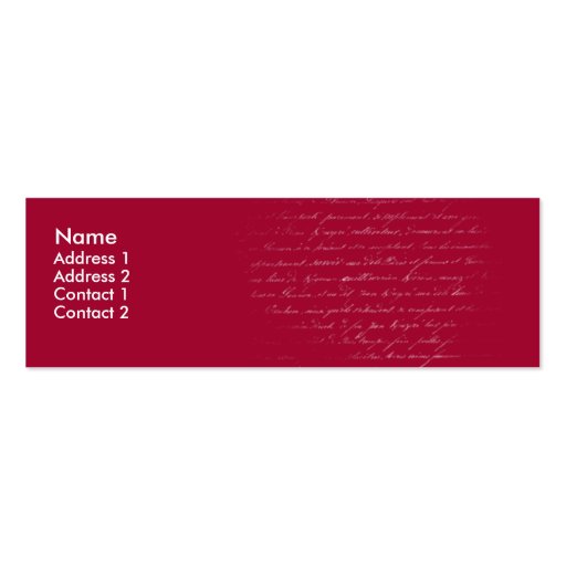 Red writing - skinny business card (front side)