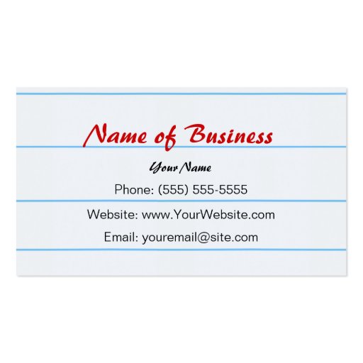 Red Writing With Teacher Pencil On Lined Paper Business Cards (back side)