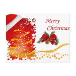 Red X-Mas Tree With Santa Cap Christmas Postcard