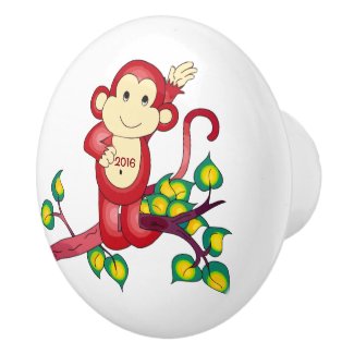Red Year of the Monkey 2016 Ceramic Knob