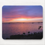 Red, Yellow, and Pink Sunset with Ocean and Clouds Mousepad