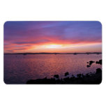 Red, Yellow, and Pink Sunset with Ocean and Clouds Rectangle Magnets