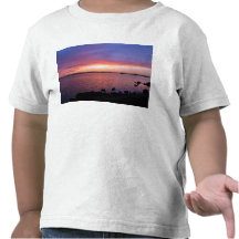 Red, Yellow, and Pink Sunset with Ocean and Clouds Shirt