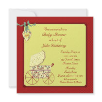 Red Yellow Baby Buggy Baby Shower Invite