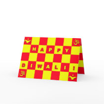 Red & Yellow Check Diwali Card