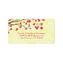 Red   yellow floral damask wedding address label