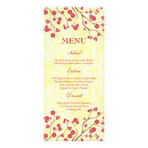 Red   yellow floral damask wedding menu custom rack cards