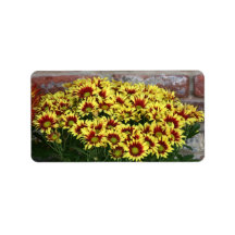 Red Yellow Flowers against brown red brick wall Address Label