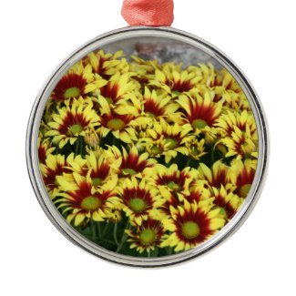 Red Yellow Flowers against brown red brick wall ornament