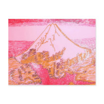 Red Yellow Mt. Fuji Japan Drawing of Hokusai Paint Postcards