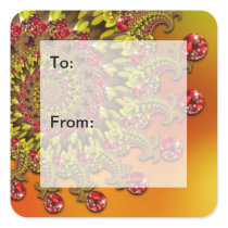 Red Yellow & Orange Bokeh Fractal Gift Tags Sticker