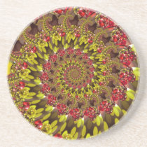 Red Yellow & Orange Bokeh Fractal Pattern Beverage Coasters