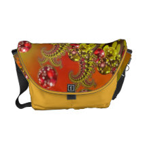 Red Yellow & Orange Bokeh Fractal Pattern Messenger Bags