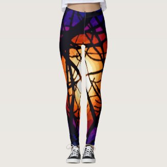 Red Yellow Purple Stained Glass Moon Leggings