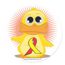 Red & Yellow Ribbon Duck Round Stickers
