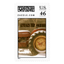 Red & Yellow Tractor Christmas Stamp