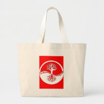 Red yin and yang symbol tote bag