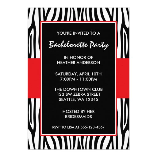 Red Zebra Bachelorette Party Invitations