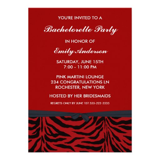 Red Zebra Bachelorette Party Invitations