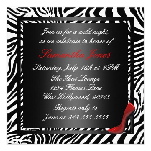 Red Zebra Bachelorette Party Invitations