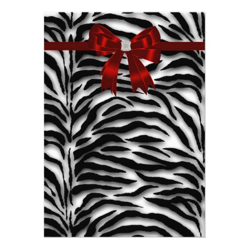 Red Zebra Bow Sweet Sixteen Birthday Party Personalized Announcements