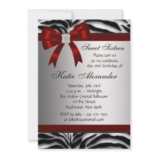 Red Bow Zebra invitation