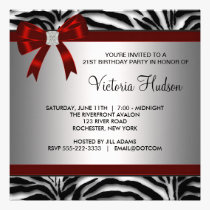 Red Zebra Girl Womans Birthday Party invitations