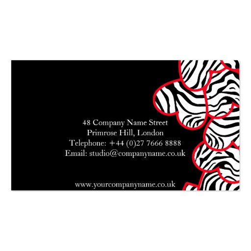 Red zebra Hearts Design Business Card (back side)
